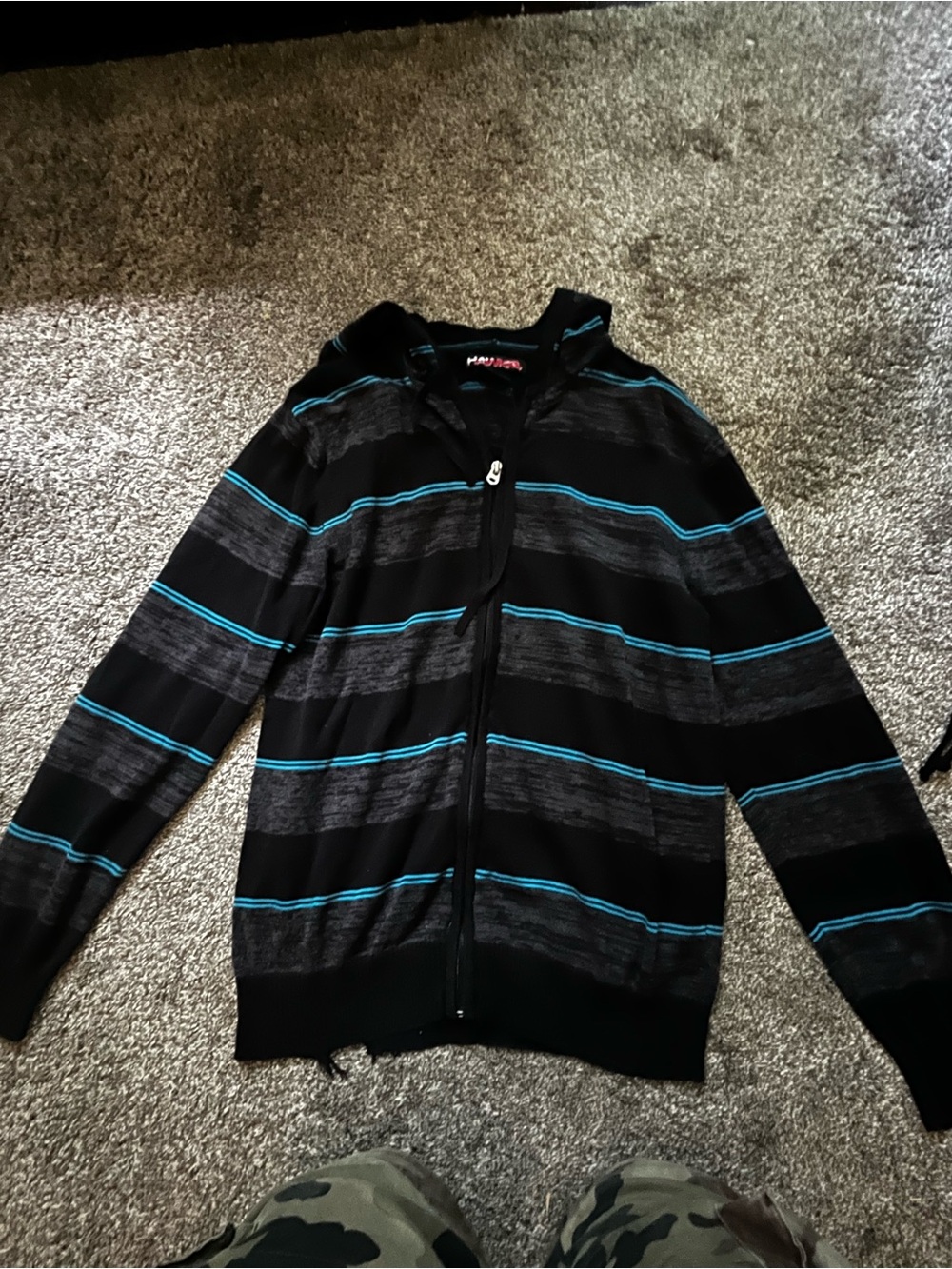 Tony Hawk Black Striped Zip Sweater with Teal Accents